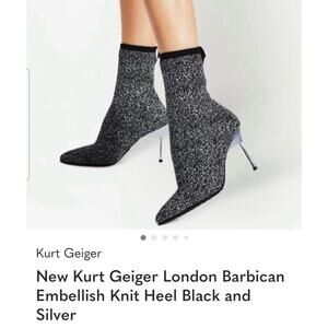 EUC Women's Kurt Geiger Barbican Glitter Speckle Knit Sock Heeled Boots Size 39